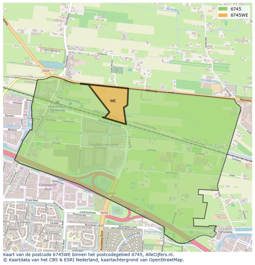 Afbeelding van het postcodegebied 6745 WE op de kaart.