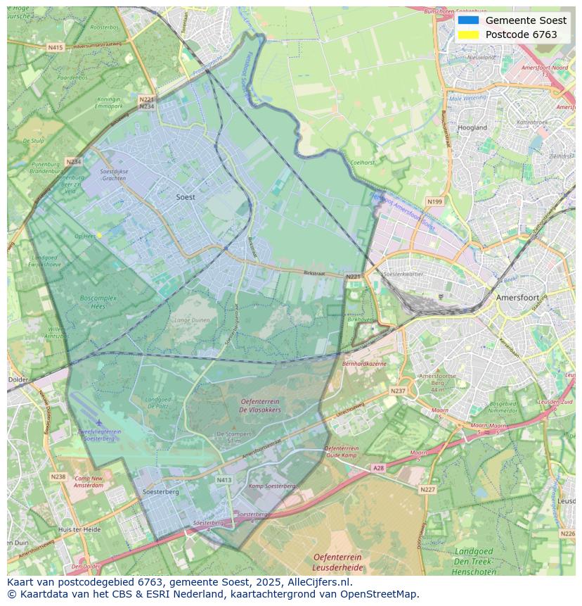 Afbeelding van het postcodegebied 6763 op de kaart.