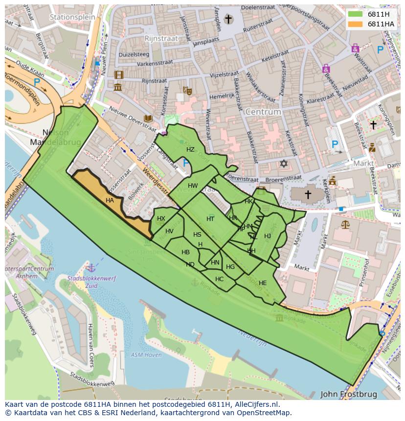 Afbeelding van het postcodegebied 6811 HA op de kaart.