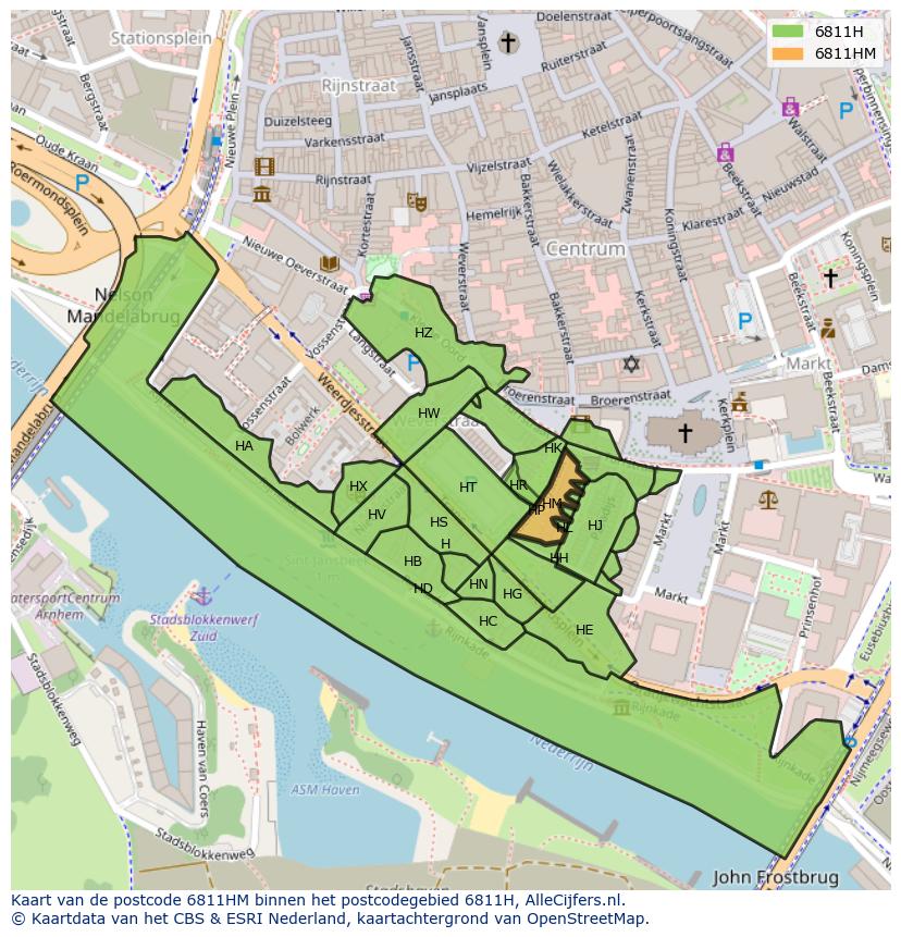 Afbeelding van het postcodegebied 6811 HM op de kaart.