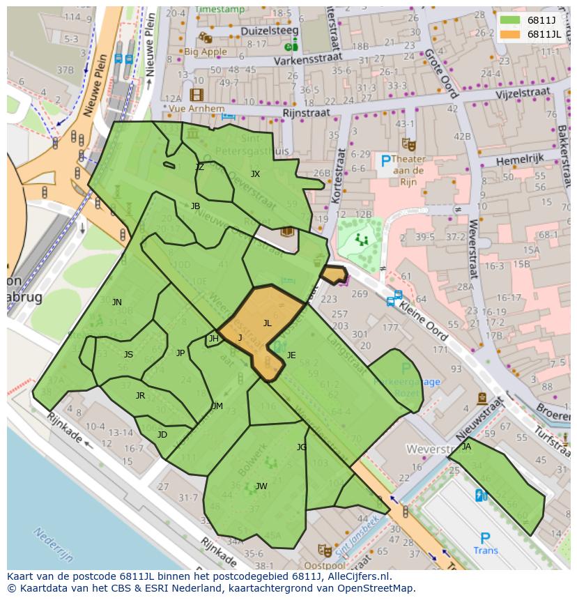 Afbeelding van het postcodegebied 6811 JL op de kaart.