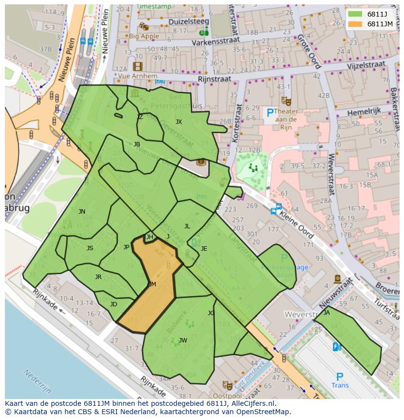 Afbeelding van het postcodegebied 6811 JM op de kaart.