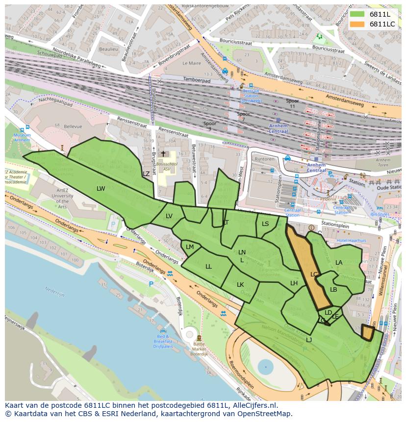 Afbeelding van het postcodegebied 6811 LC op de kaart.