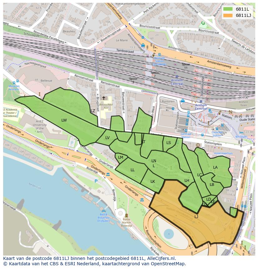 Afbeelding van het postcodegebied 6811 LJ op de kaart.