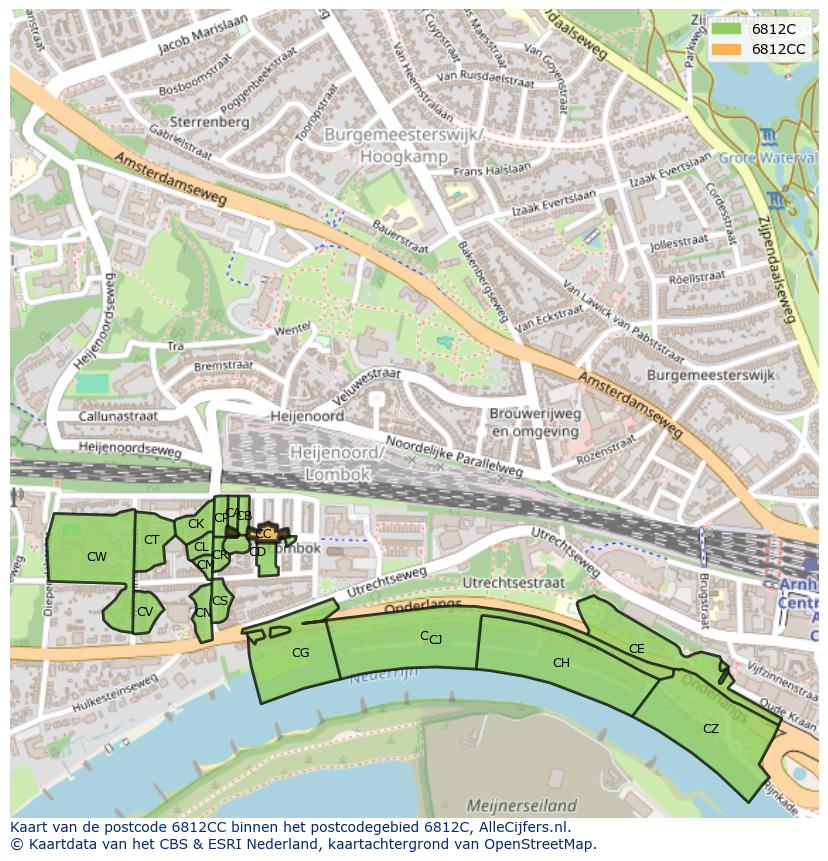 Afbeelding van het postcodegebied 6812 CC op de kaart.