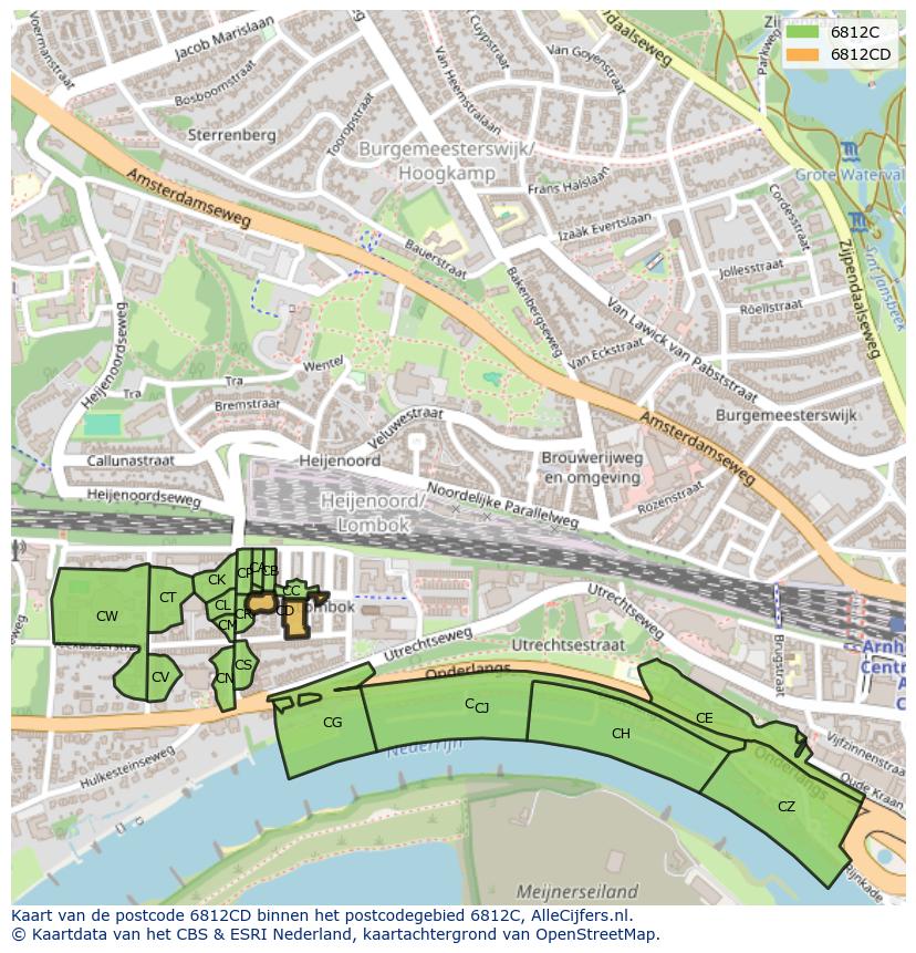 Afbeelding van het postcodegebied 6812 CD op de kaart.