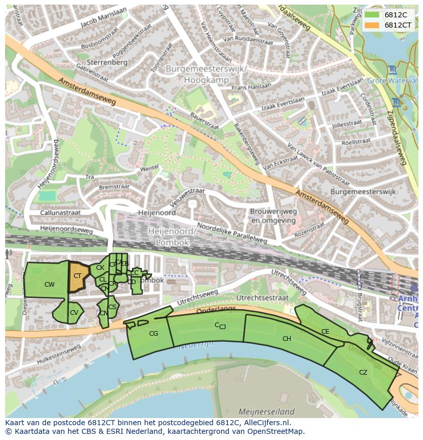 Afbeelding van het postcodegebied 6812 CT op de kaart.