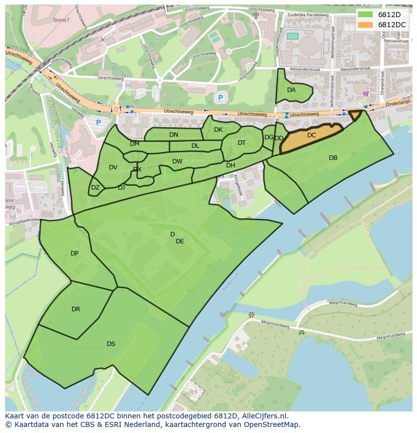 Afbeelding van het postcodegebied 6812 DC op de kaart.