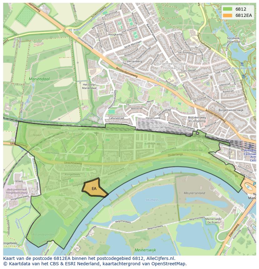 Afbeelding van het postcodegebied 6812 EA op de kaart.