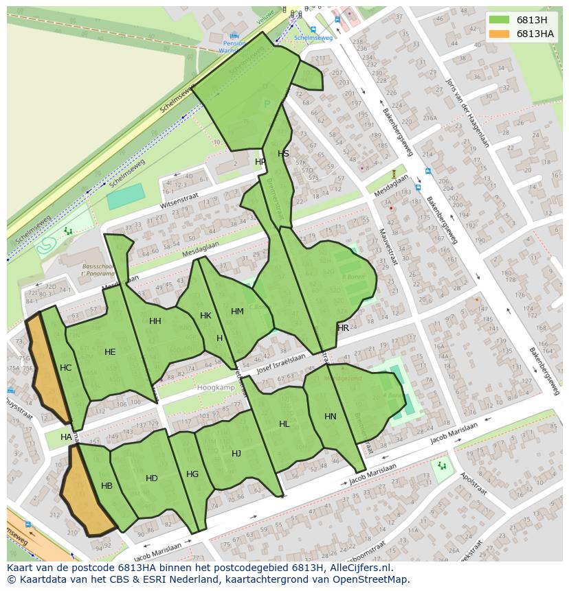 Afbeelding van het postcodegebied 6813 HA op de kaart.
