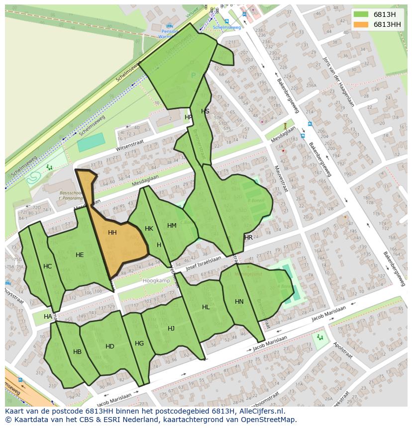 Afbeelding van het postcodegebied 6813 HH op de kaart.