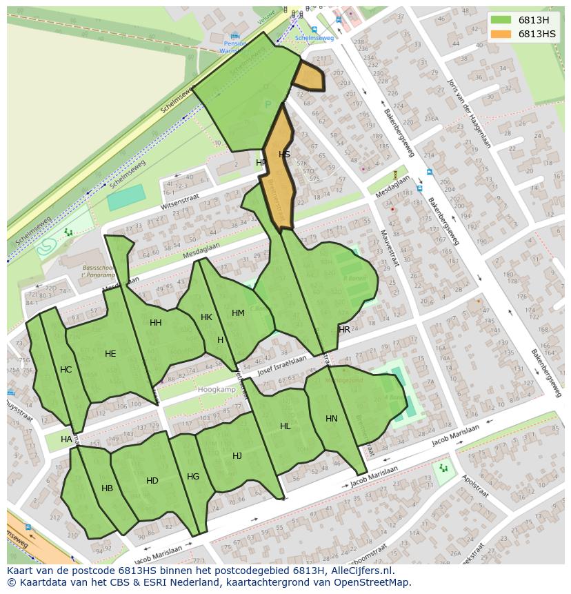 Afbeelding van het postcodegebied 6813 HS op de kaart.