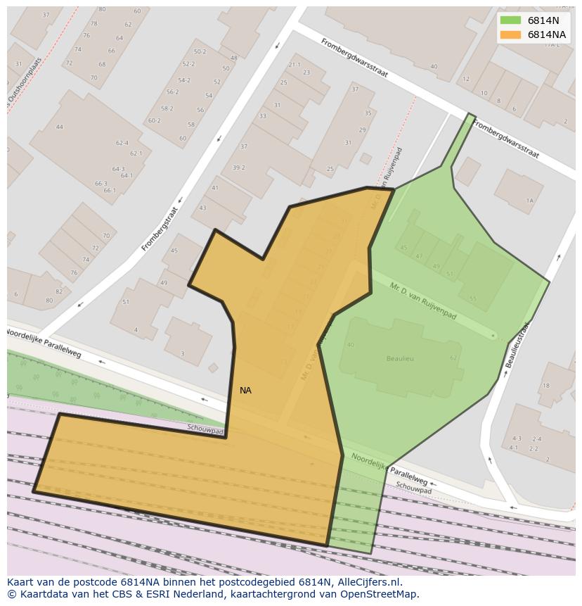 Afbeelding van het postcodegebied 6814 NA op de kaart.