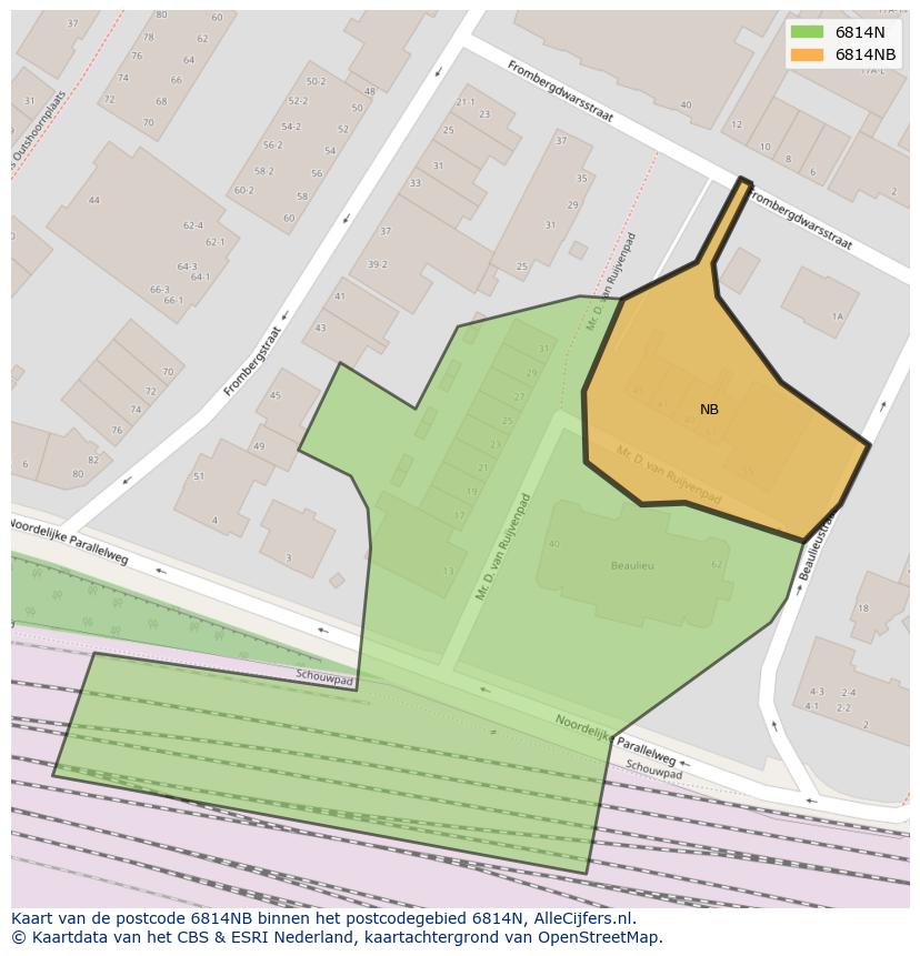 Afbeelding van het postcodegebied 6814 NB op de kaart.
