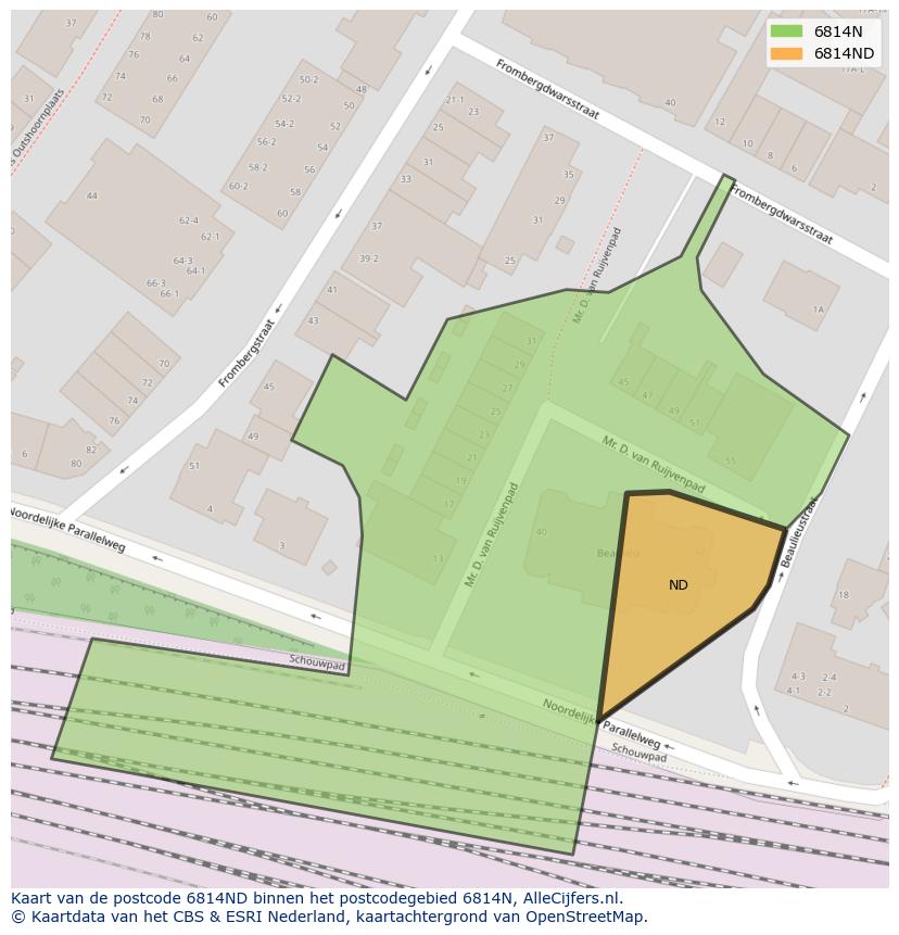 Afbeelding van het postcodegebied 6814 ND op de kaart.