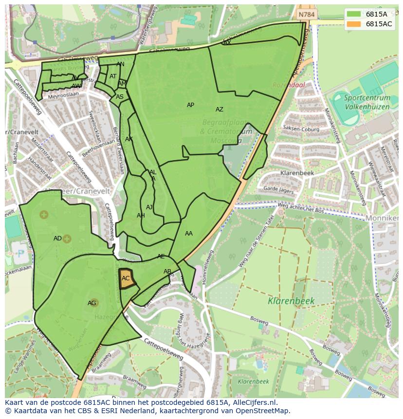 Afbeelding van het postcodegebied 6815 AC op de kaart.