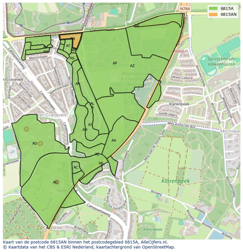 Afbeelding van het postcodegebied 6815 AN op de kaart.
