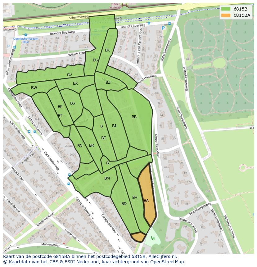 Afbeelding van het postcodegebied 6815 BA op de kaart.