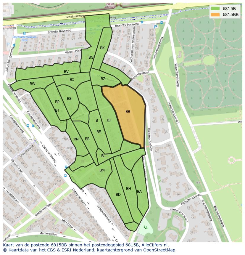 Afbeelding van het postcodegebied 6815 BB op de kaart.