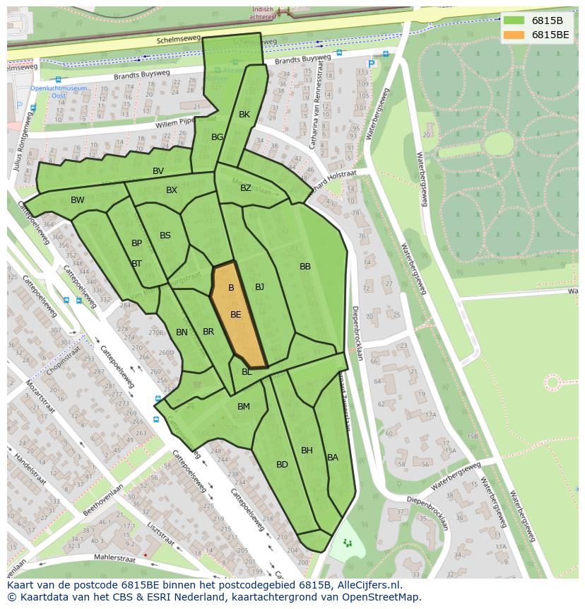 Afbeelding van het postcodegebied 6815 BE op de kaart.