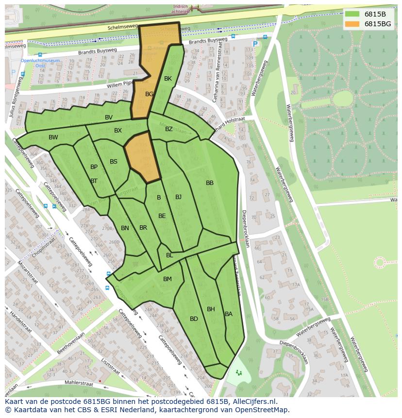 Afbeelding van het postcodegebied 6815 BG op de kaart.