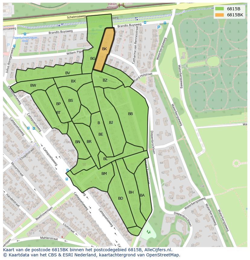 Afbeelding van het postcodegebied 6815 BK op de kaart.