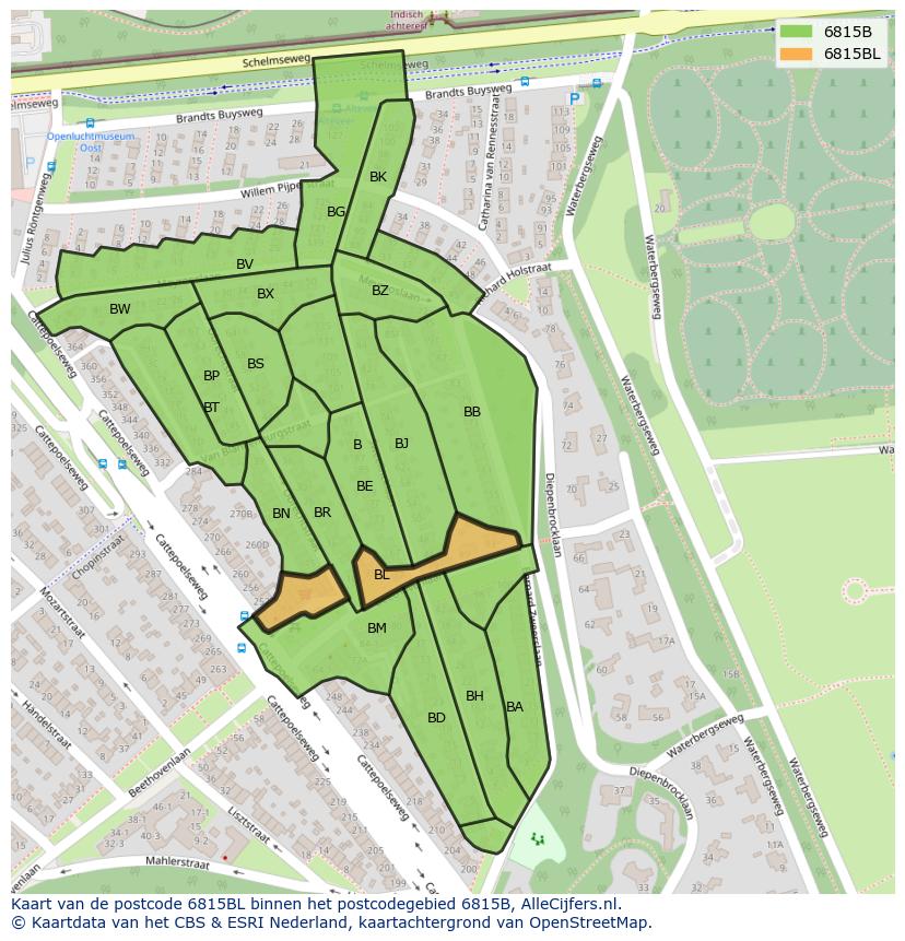 Afbeelding van het postcodegebied 6815 BL op de kaart.