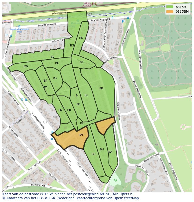 Afbeelding van het postcodegebied 6815 BM op de kaart.