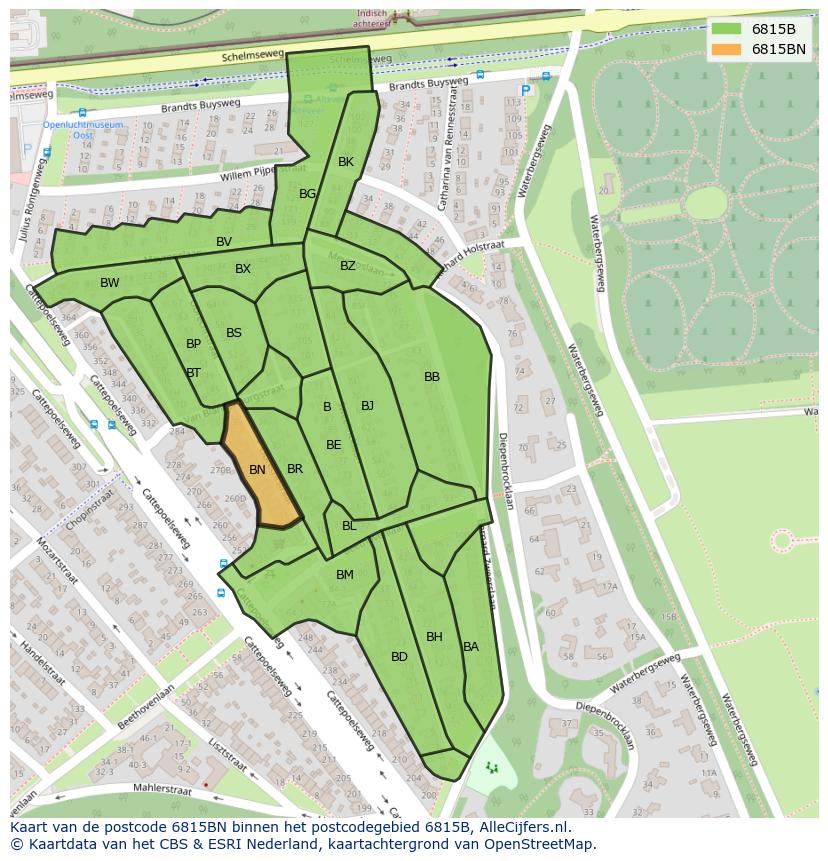 Afbeelding van het postcodegebied 6815 BN op de kaart.