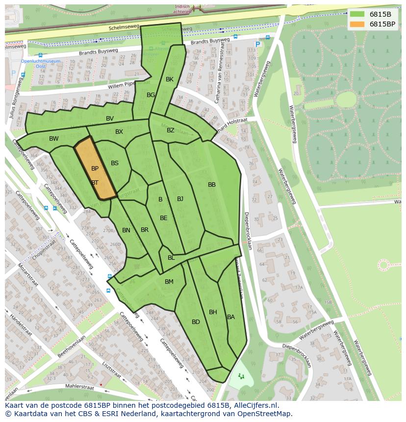Afbeelding van het postcodegebied 6815 BP op de kaart.