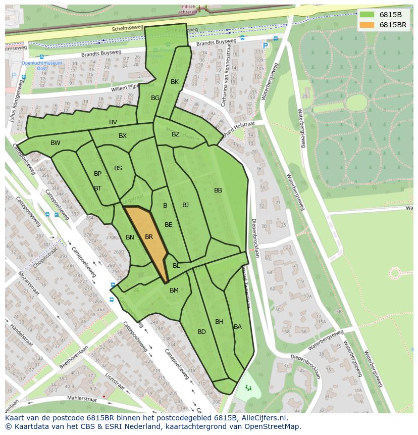 Afbeelding van het postcodegebied 6815 BR op de kaart.