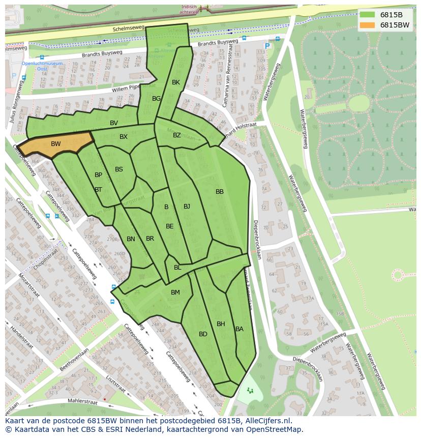 Afbeelding van het postcodegebied 6815 BW op de kaart.