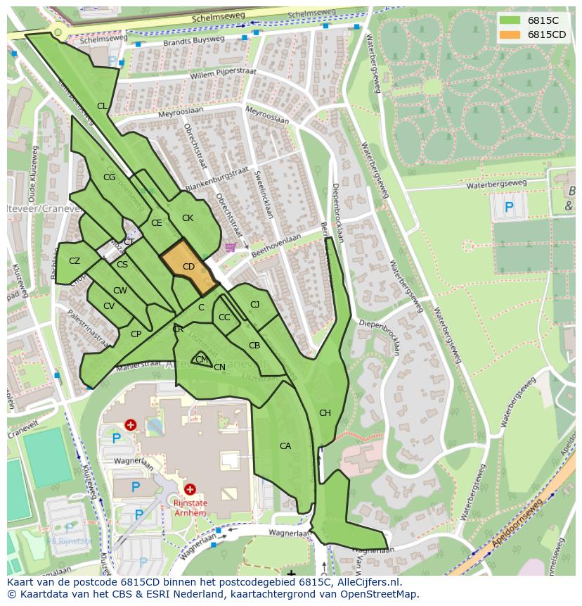 Afbeelding van het postcodegebied 6815 CD op de kaart.