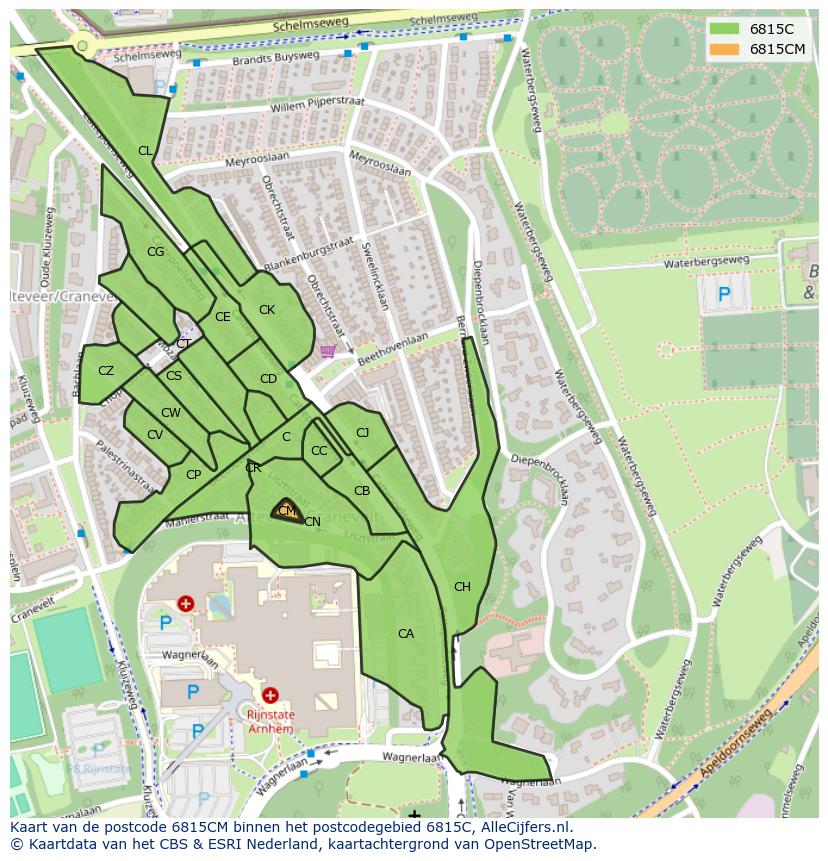 Afbeelding van het postcodegebied 6815 CM op de kaart.