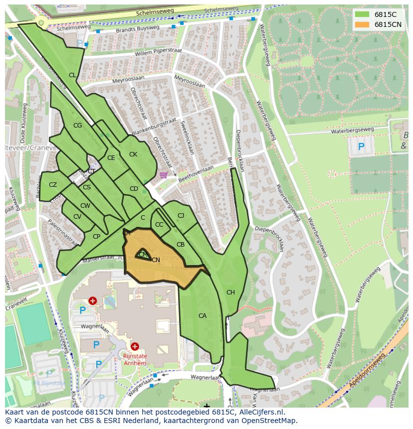 Afbeelding van het postcodegebied 6815 CN op de kaart.