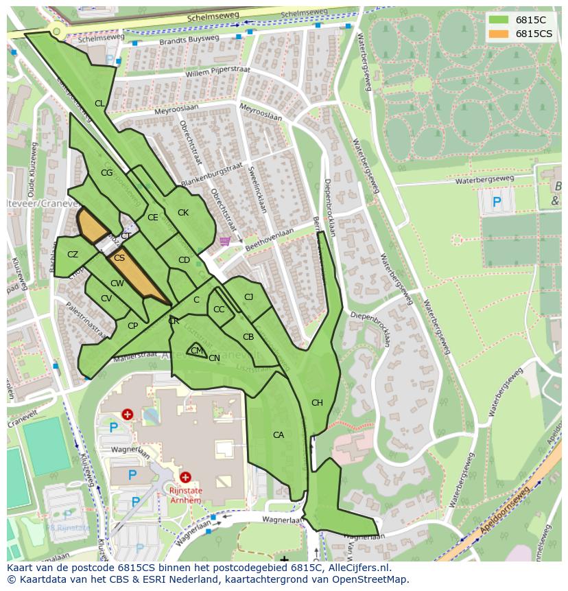 Afbeelding van het postcodegebied 6815 CS op de kaart.