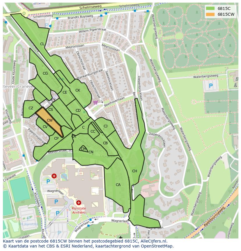 Afbeelding van het postcodegebied 6815 CW op de kaart.