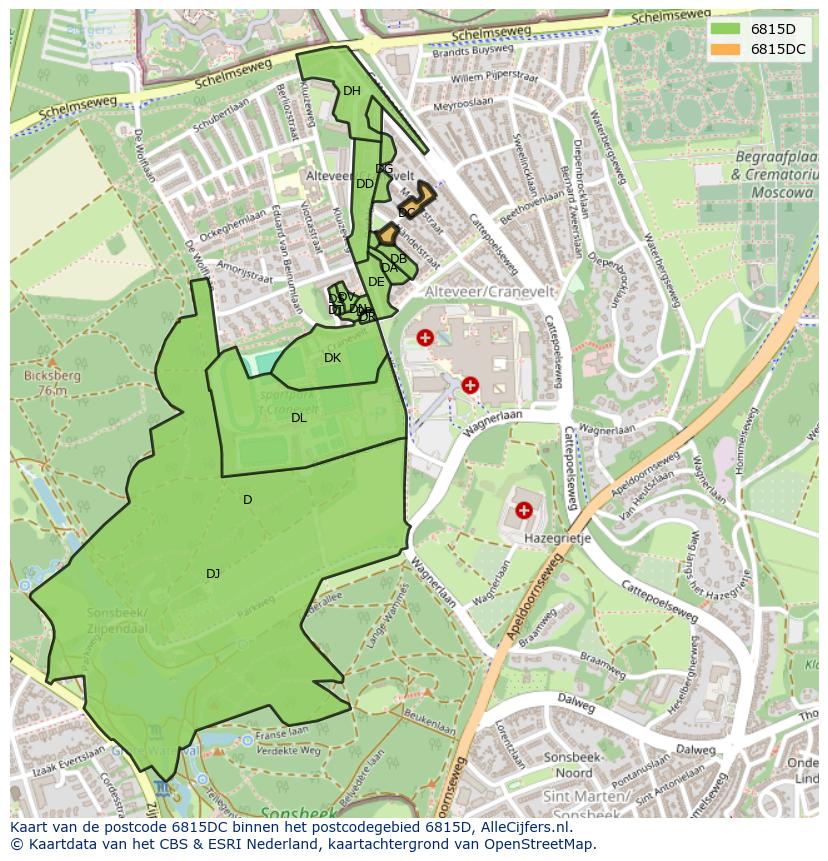 Afbeelding van het postcodegebied 6815 DC op de kaart.