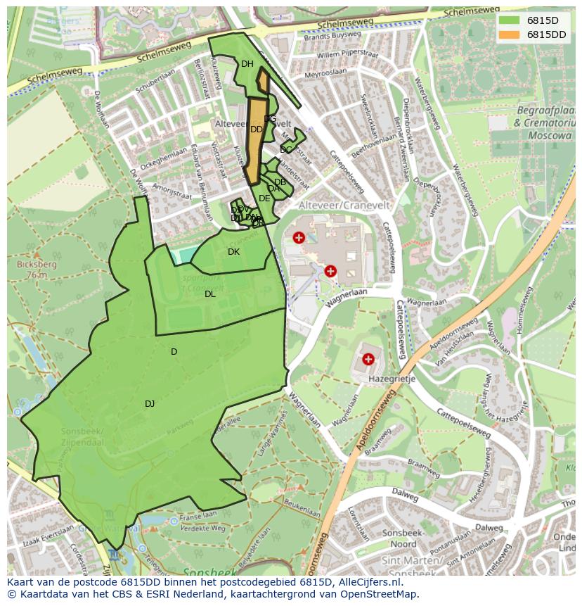 Afbeelding van het postcodegebied 6815 DD op de kaart.