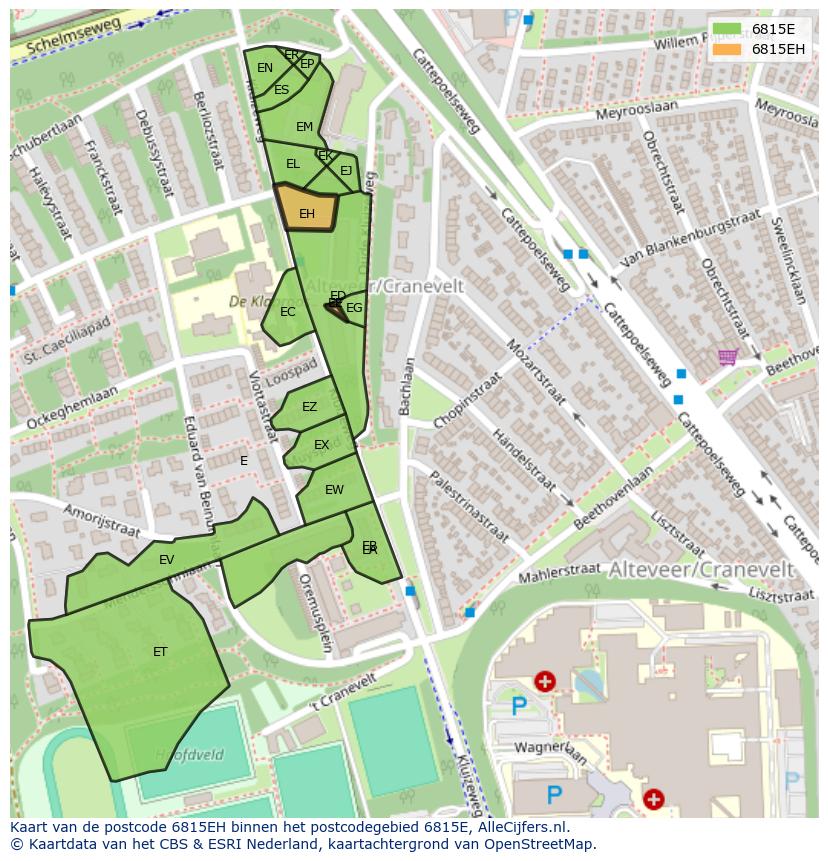 Afbeelding van het postcodegebied 6815 EH op de kaart.