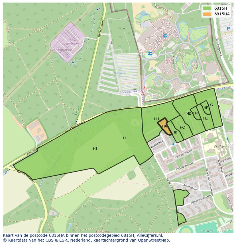 Afbeelding van het postcodegebied 6815 HA op de kaart.