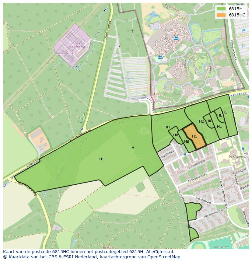 Afbeelding van het postcodegebied 6815 HC op de kaart.