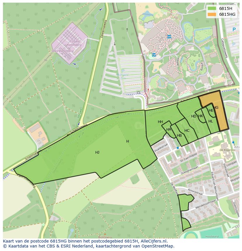 Afbeelding van het postcodegebied 6815 HG op de kaart.