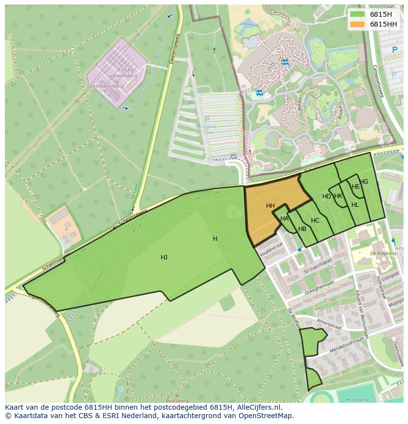 Afbeelding van het postcodegebied 6815 HH op de kaart.