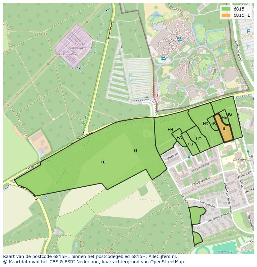 Afbeelding van het postcodegebied 6815 HL op de kaart.