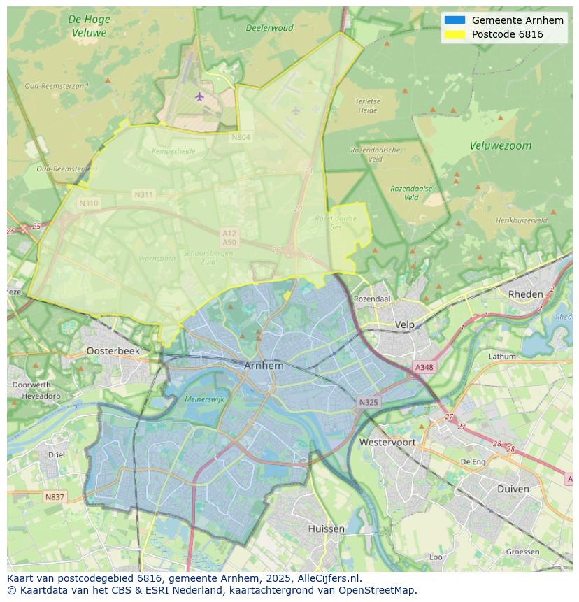 Afbeelding van het postcodegebied 6816 NJ op de kaart.