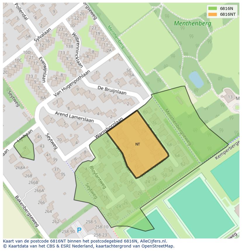 Afbeelding van het postcodegebied 6816 NT op de kaart.