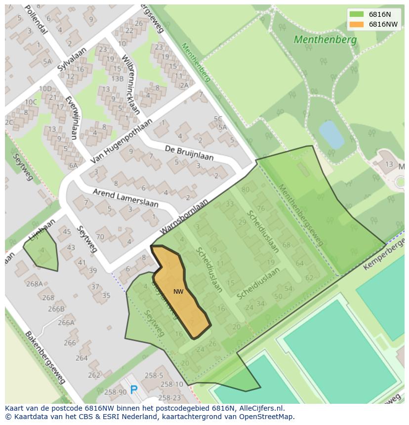 Afbeelding van het postcodegebied 6816 NW op de kaart.