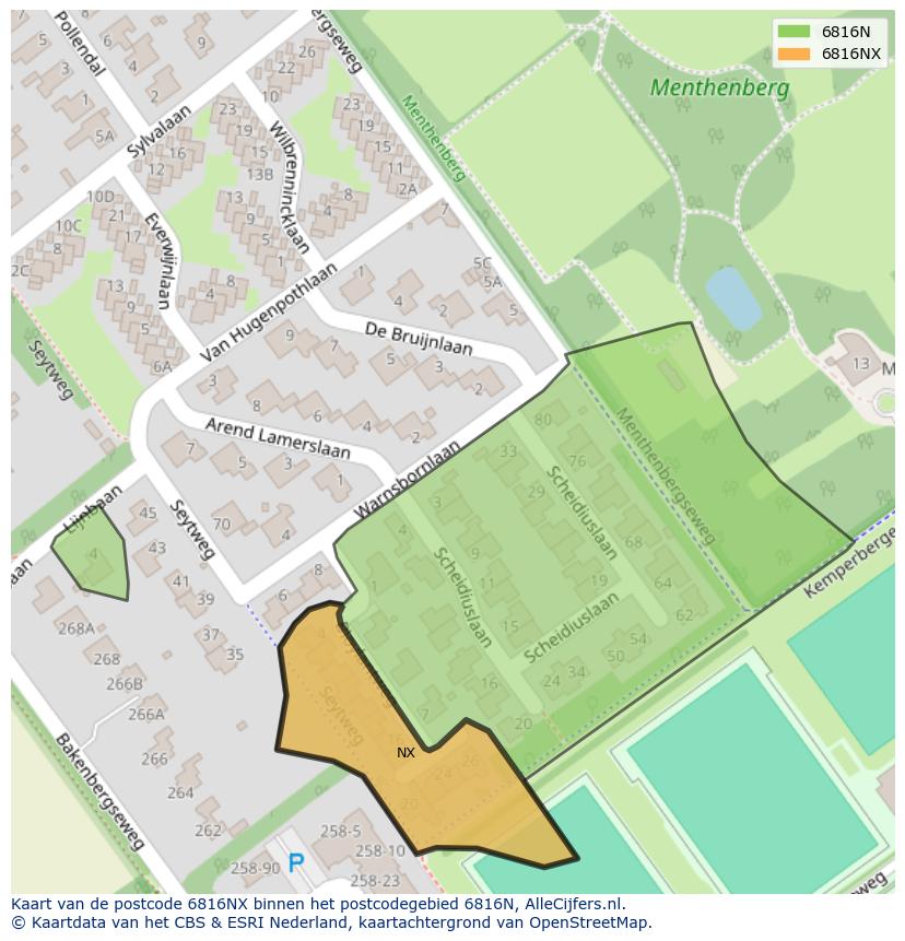 Afbeelding van het postcodegebied 6816 NX op de kaart.