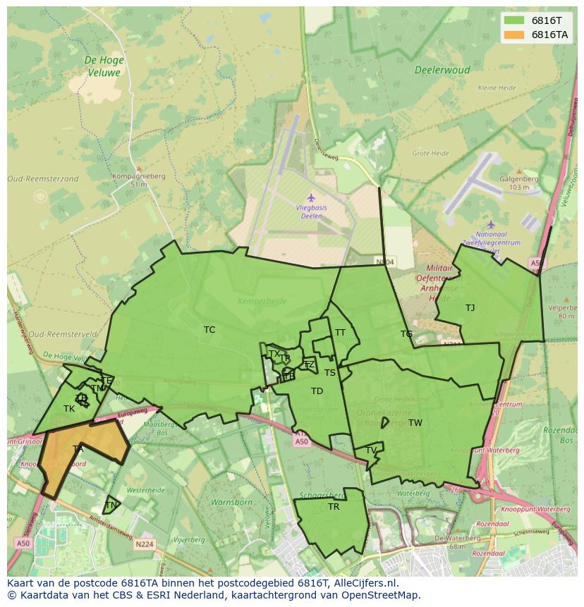 Afbeelding van het postcodegebied 6816 TA op de kaart.